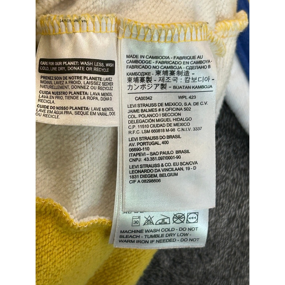 Levis Womens Cropped Hoodie Yellow Blue White Striped Sleeve Pullover Size M - Picture 7 of 10